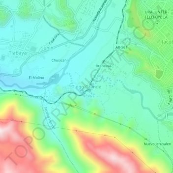 Mapa topográfico Tingo Grande, altitud, relieve