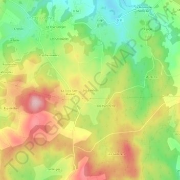 Mapa topográfico Les Landes, altitud, relieve