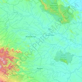 Mapa topográfico Pelepat Ilir, altitud, relieve