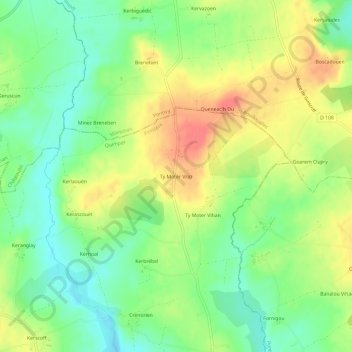 Mapa topográfico Ty Moter Vraz, altitud, relieve