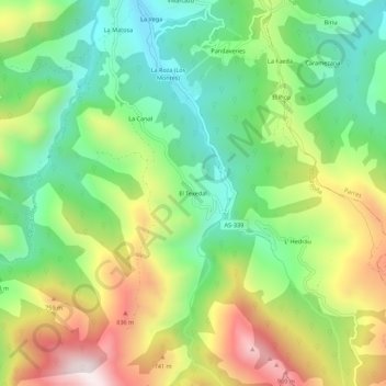 Mapa topográfico El Tejedal, altitud, relieve