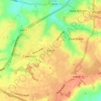 Mapa topográfico Bilton, altitud, relieve