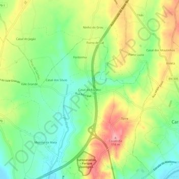 Mapa topográfico Casal do Raposo, altitud, relieve