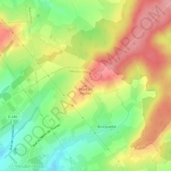 Mapa topográfico Mont de Thunes, altitud, relieve