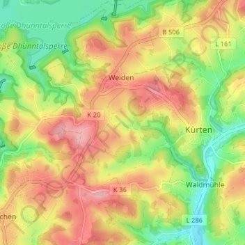 Mapa topográfico Kalsbach, altitud, relieve