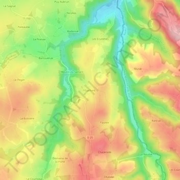 Mapa topográfico Gachard, altitud, relieve