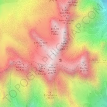 Mapa topográfico Cimon del Froppa, altitud, relieve