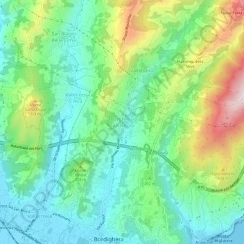 Mapa topográfico Borghetto San Nicolò, altitud, relieve