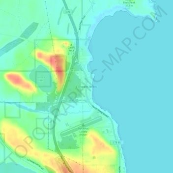 Mapa topográfico Evergreen Shores, altitud, relieve