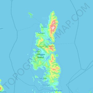 Mapa topográfico Dinagat Island, altitud, relieve