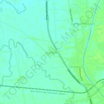 Mapa topográfico Ujungjaya, altitud, relieve