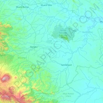 Mapa topográfico Pamenang, altitud, relieve