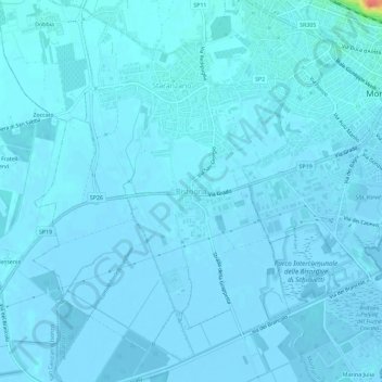 Mapa topográfico Bistrigna, altitud, relieve
