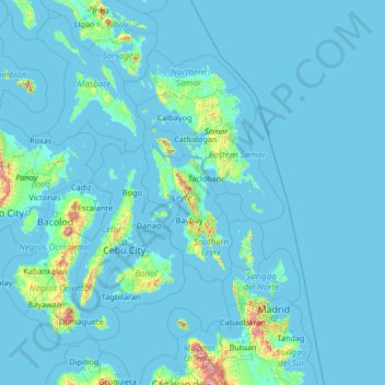 Mapa topográfico Leyte, altitud, relieve