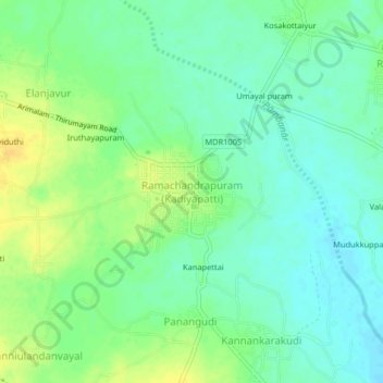 Mapa topográfico Ramachandrapuram (Kadiyapatti), altitud, relieve