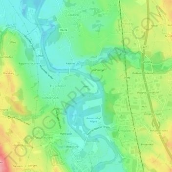 Mapa topográfico Ajen, altitud, relieve