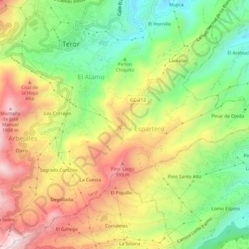 Mapa topográfico El Faro, altitud, relieve