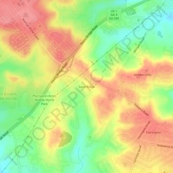 Mapa topográfico Sand Ridge, altitud, relieve