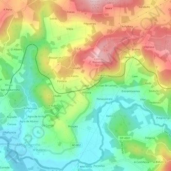 Mapa topográfico Fabal, altitud, relieve