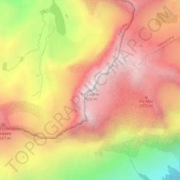 Mapa topográfico Piz Lagrev, altitud, relieve