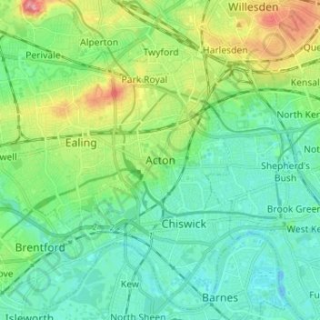 Mapa topográfico Acton, altitud, relieve