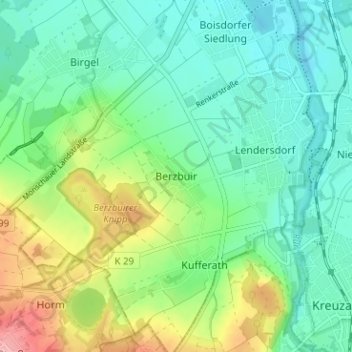 Mapa topográfico Berzbuir, altitud, relieve
