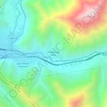 Mapa topográfico Huayaringa Alta, altitud, relieve