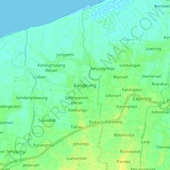 Mapa topográfico Kangkung, altitud, relieve