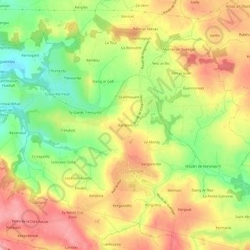 Mapa topográfico Kerdrein, altitud, relieve