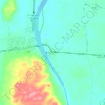 Mapa topográfico Nueva Unión, altitud, relieve