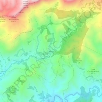 Mapa topográfico Escaladei, altitud, relieve