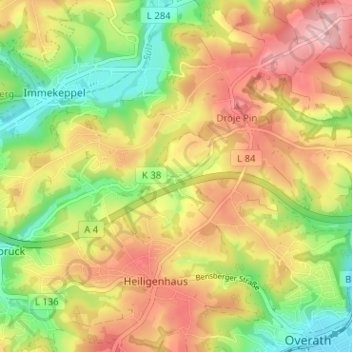 Mapa topográfico Oberbech, altitud, relieve