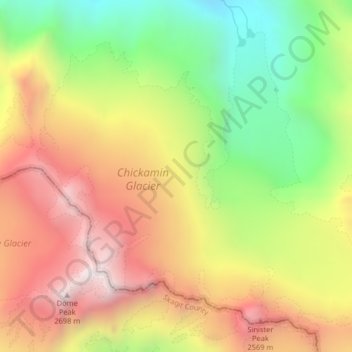 Mapa topográfico Chickamin Glacier, altitud, relieve