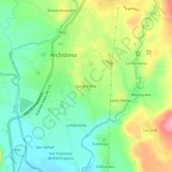 Mapa topográfico Santa Elena, altitud, relieve