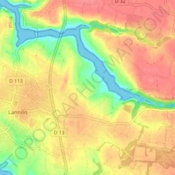 Mapa topográfico Mesguen, altitud, relieve