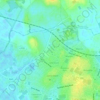 Mapa topográfico Thomond Village Student Accommodation, altitud, relieve