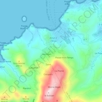 Mapa topográfico Papias, altitud, relieve