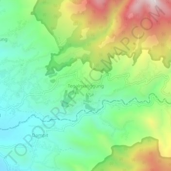 Mapa topográfico Tegalmanggung, altitud, relieve