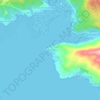 Mapa topográfico Pasir Putih, altitud, relieve