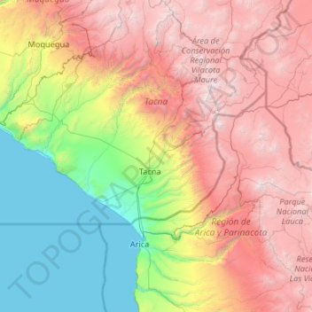 Mapa topográfico Tacna, altitud, relieve