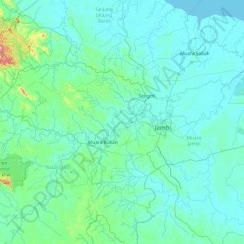 Mapa topográfico Pemayung, altitud, relieve