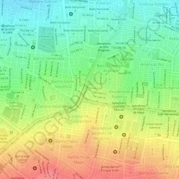 Mapa topográfico Rubenia, altitud, relieve