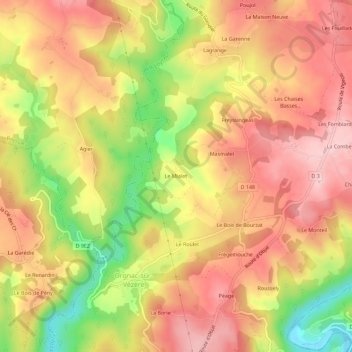 Mapa topográfico Le Mialet, altitud, relieve
