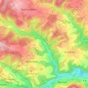 Mapa topográfico Mimbach, altitud, relieve