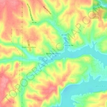 Mapa topográfico Monte Ne Shores, altitud, relieve