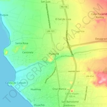 Mapa topográfico Huaura, altitud, relieve