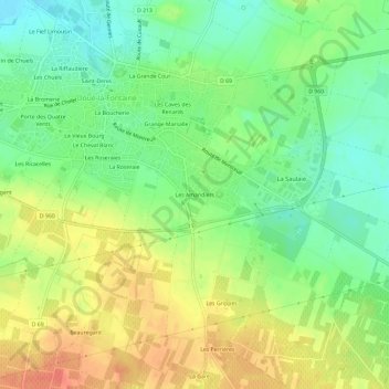 Mapa topográfico Les Amandiers, altitud, relieve
