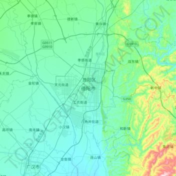Mapa topográfico 德阳市, altitud, relieve
