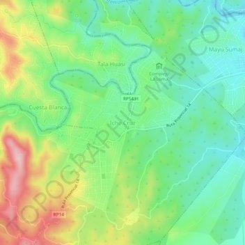 Mapa topográfico Icho Cruz, altitud, relieve