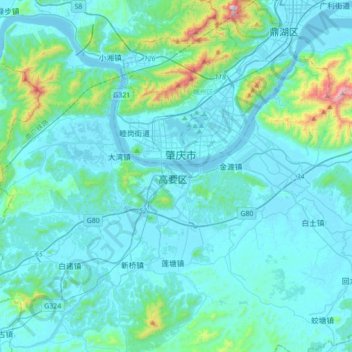 Mapa topográfico Gaoyao, altitud, relieve